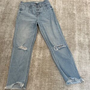 High Rise Light Blue Distressed Jeans